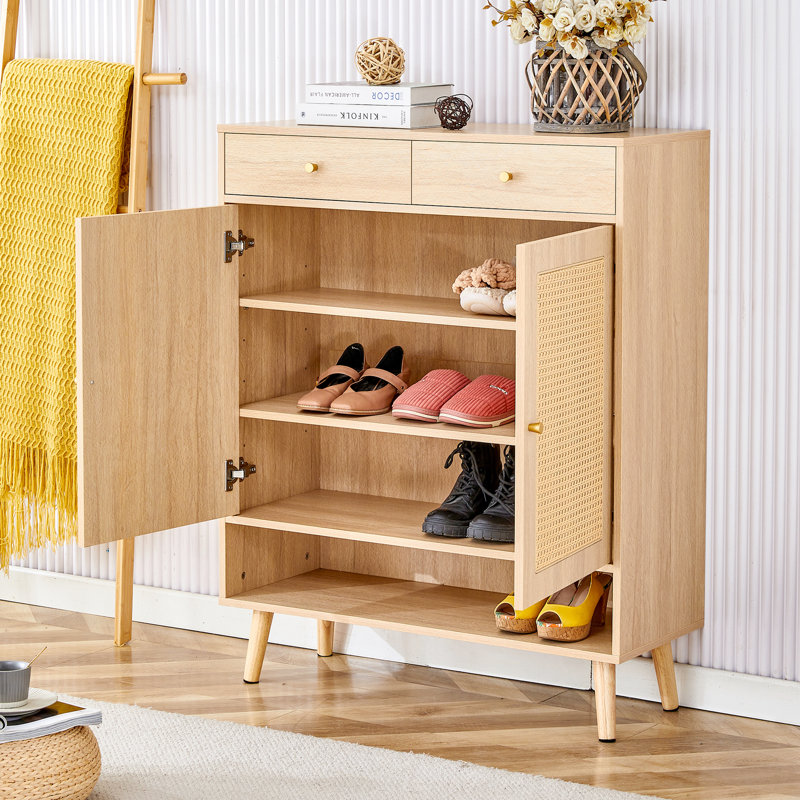 Range-chaussures en bois à quatre couches, Naturel