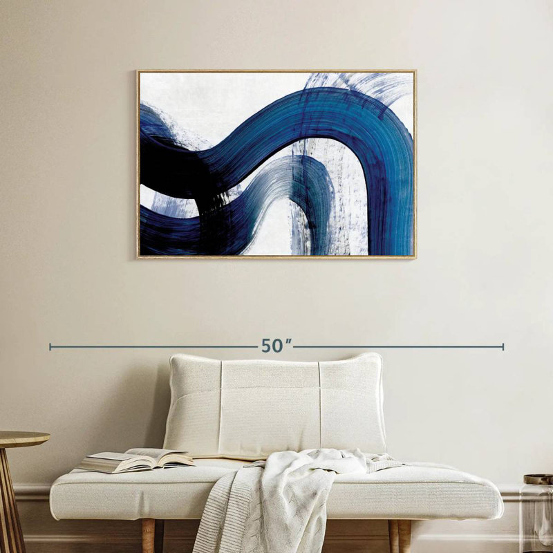 Blue Clota Curves, Cadre flottant en bois naturel, 37 po x 25 po