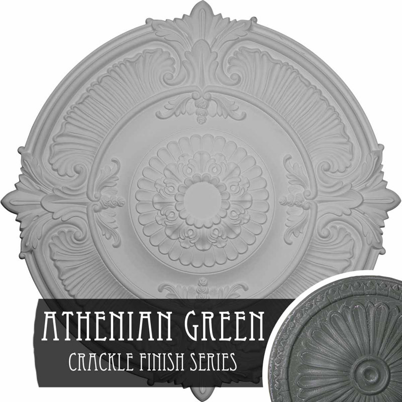 Médaillon de plafond à feuilles d'acanthe Endurathane Attica, diamètre extérieur 53 1/2 po x P 3 1/2 po (convient aux auvents jusqu'à 4 5/8 po), fini craquelé vert athénien peint à la main