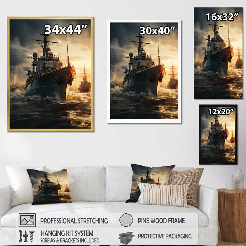 Marine militaire sur toile, Cadre flottant noir, H 40 po x l 30 po x P 1,5 po
