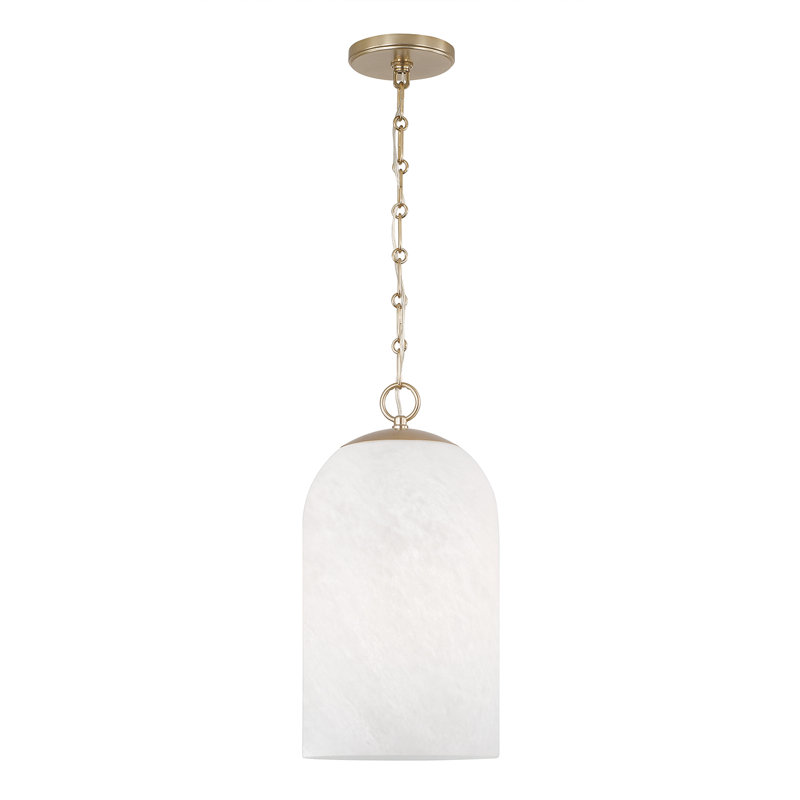 9" W x 18" H 1-Light Capsule Pendant in Matte Brass with Faux Alabaster Glass and Alternating Loop Designer Chain