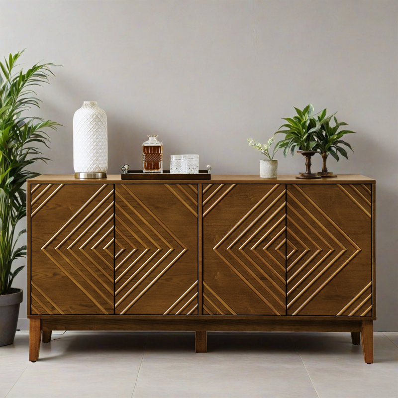 60.52" Kitchen Storage Sideboard Buffet Cabinet Console Table, Walnut Brown