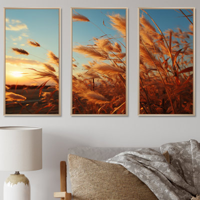 Golden Grass Field At Surise - ensemble d'art mural paysage