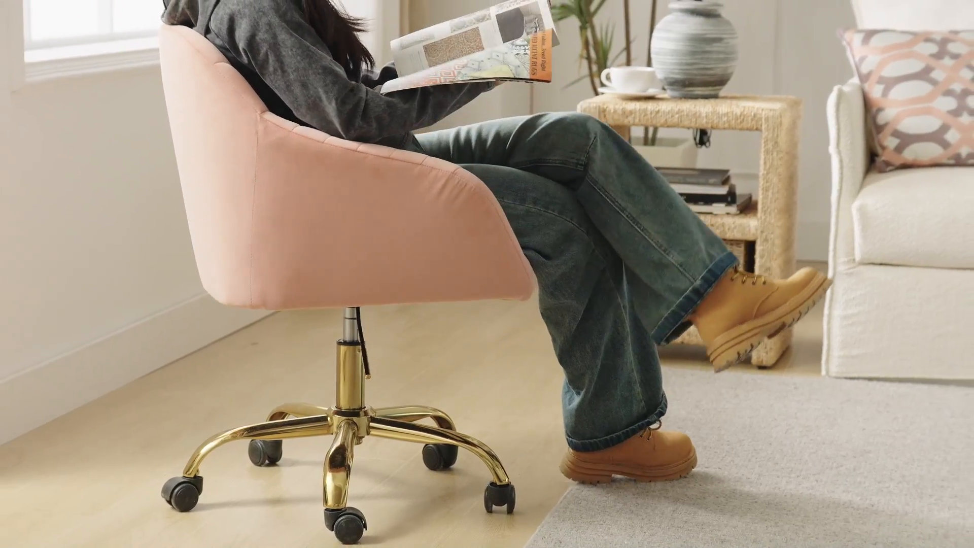 Etta Avenue™ Adan Modern Velvet Task Chair with Wood Frame and