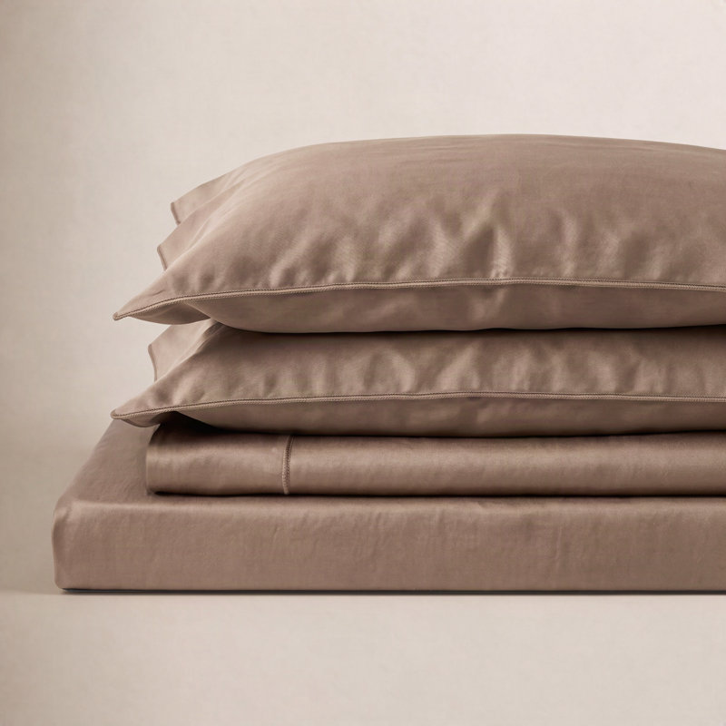 Ensemble de draps en coton et eucalyptus, Ensemble de drap grand avec un drap-housse et deux, Taupe