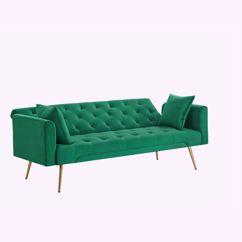 Ethyleen Twin 71.65'' Velvet Convertible Sofa, Green Velvet