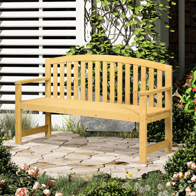 Banc d'extérieur naturel 56 po avec accoudoirs - 2 terrasses de jardin pour porche, bord de piscine, balcon en bois