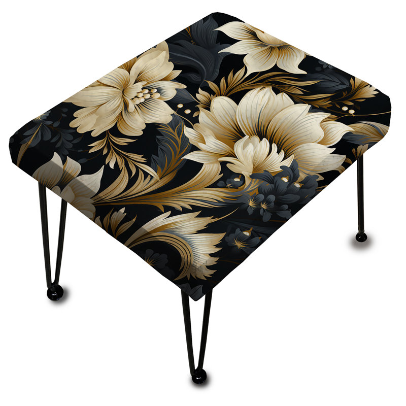 Dark Beige Flower Damask Breeze II - Damask Rectangle Ottoman