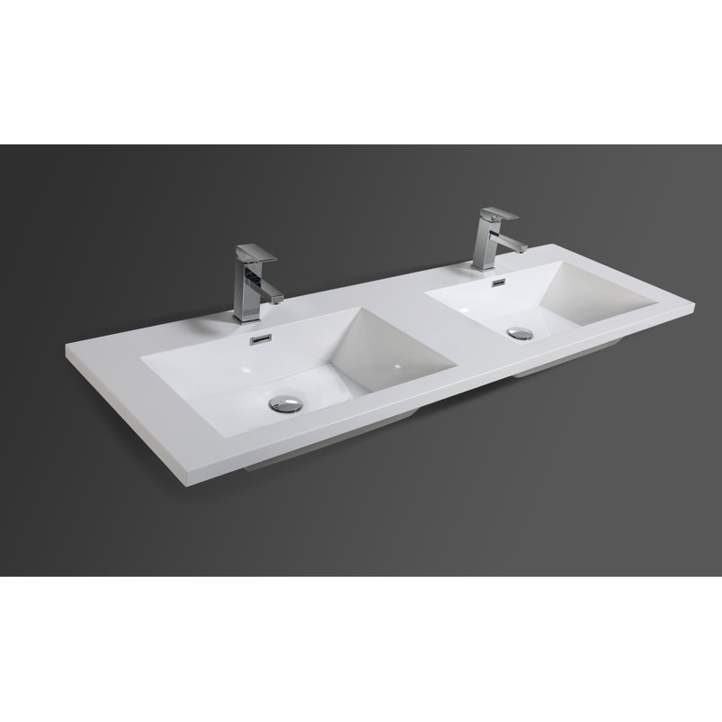Azden 59.5" Wall-Mounted Double Bathroom Vanity Set, Smoke Oak