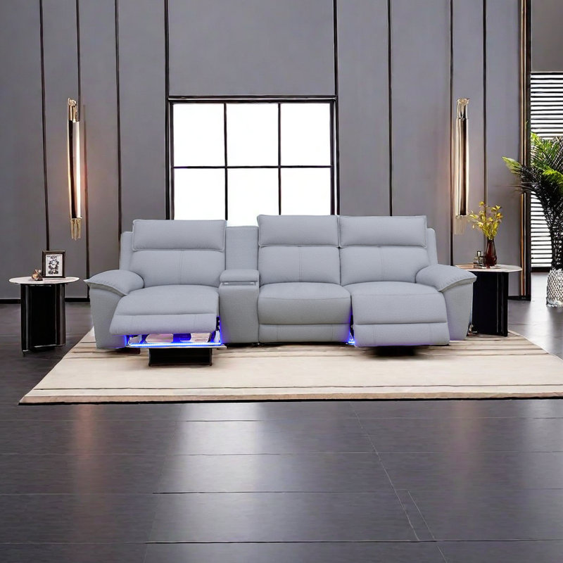 122.5" 4-Piece Lambswool Power Reclining Living Room Sofa with Wireless Charger
