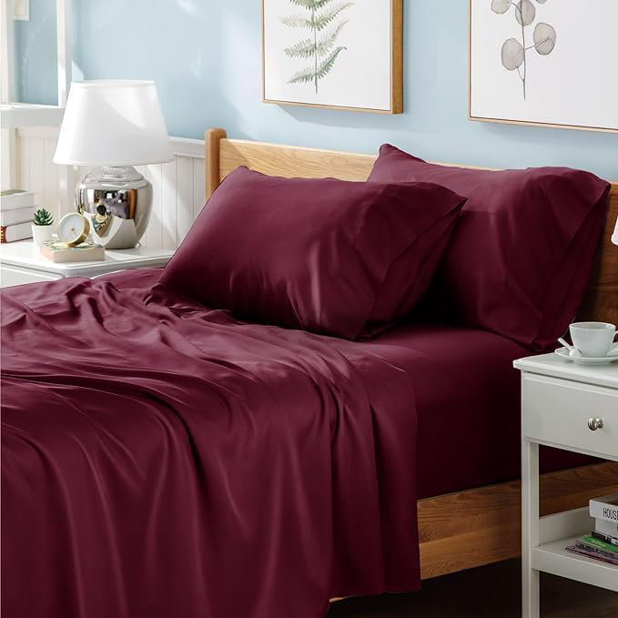 Ranarda Cotton Blend Percale Flat Sheet, Double (4'6), Burgundy