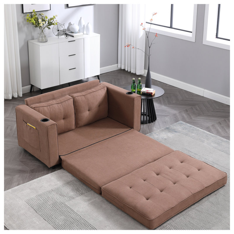 Canapé-lit convertible 3-en-1, futon capitonné brun avec canapé-lit escamotable, causeuse pliable pour les petits espaces de vie