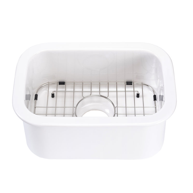 ALFI brand ABF1319UD-W White Small 13"x19" Rectangle Fireclay Undermount or Drop In Prep Sink w Grid, Matte White