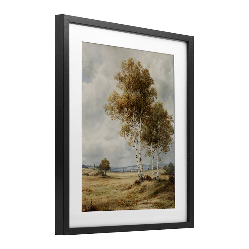 Automne campagne de bouleau encadré sous verre, design par LSR Design Studio, H 16 po x l 13 po, Cadre noir minuit