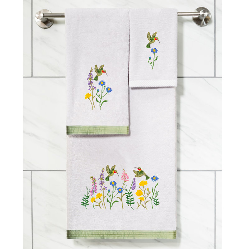 100% Turkish Cotton Hada 3 Piece Embellished Towel Set, Silver