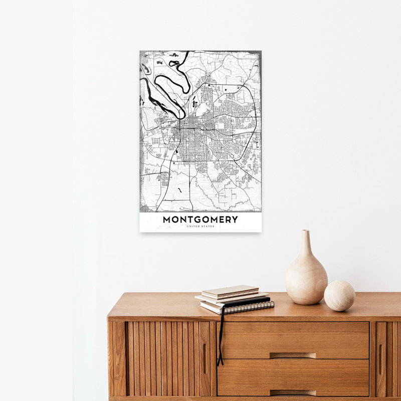 Montgomery City Map Abstract Contemporary Architecture City Wall Art Print 1 Piece Wrapped Canvas Wall Art