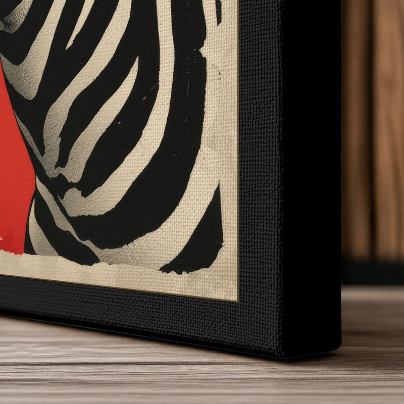 Zebra in Red Modern - Wrapped Canvas, 30x20 - 76.2 x 50.8 cm, Black Border