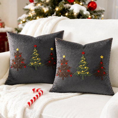 Housses de coussin en velours brodé 18 x 18 pouces Christmas Trees