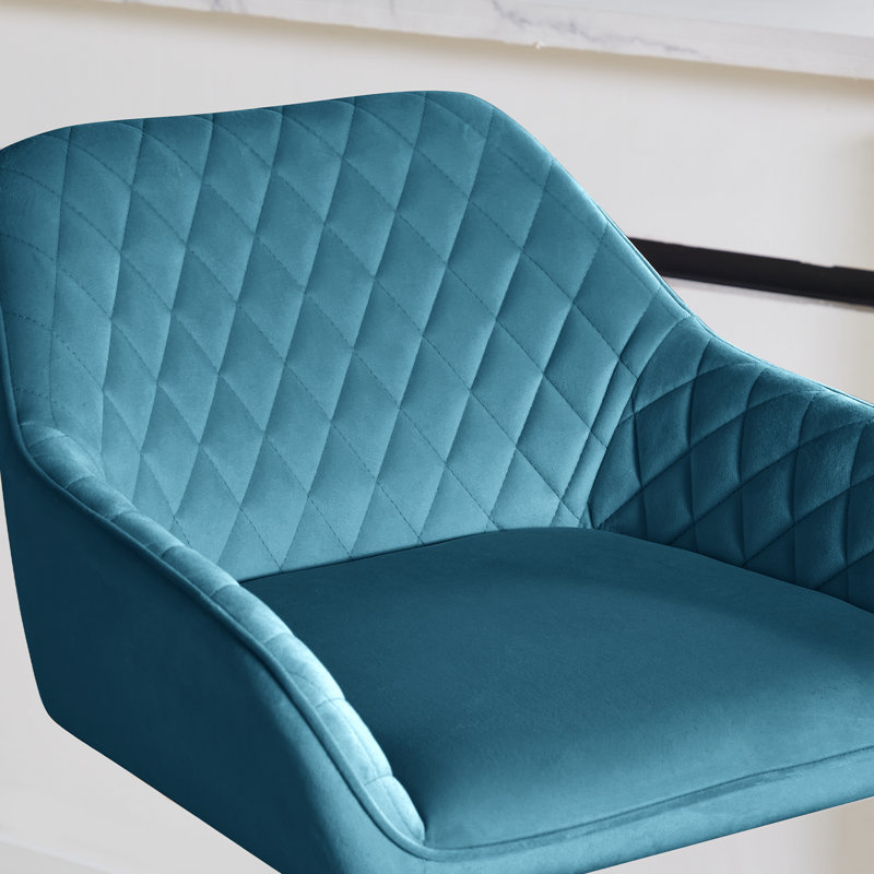 Velvet Height Adjustable Swivel Upholstered Bar Stools, Teal