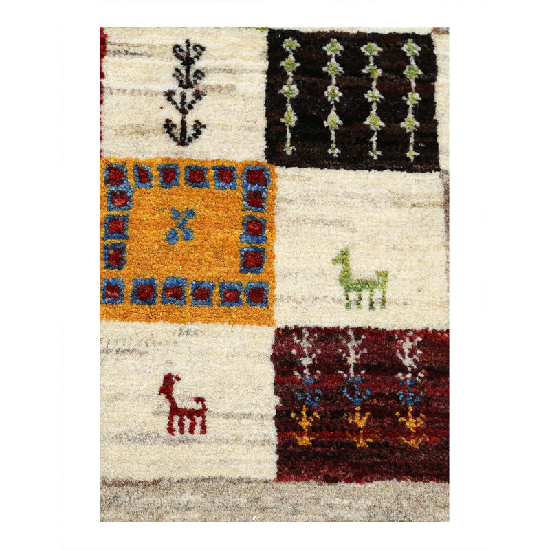 Ivory Hand Knotted Persian gabbeh Rug 2'1"X3'