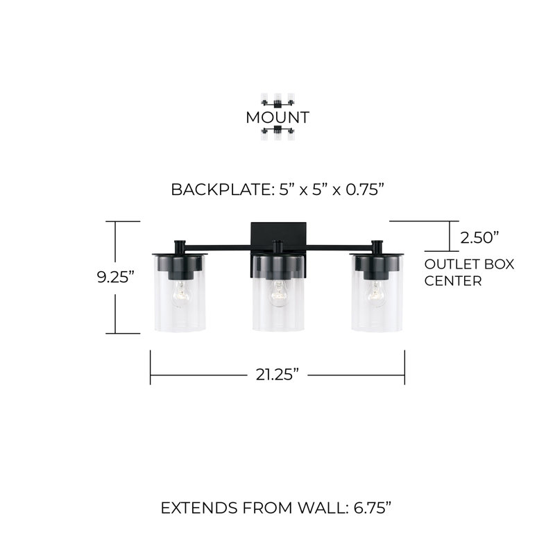 Meuble-lavabo 3 lumières Elstone l 21 po x H 9 po, Noir mat
