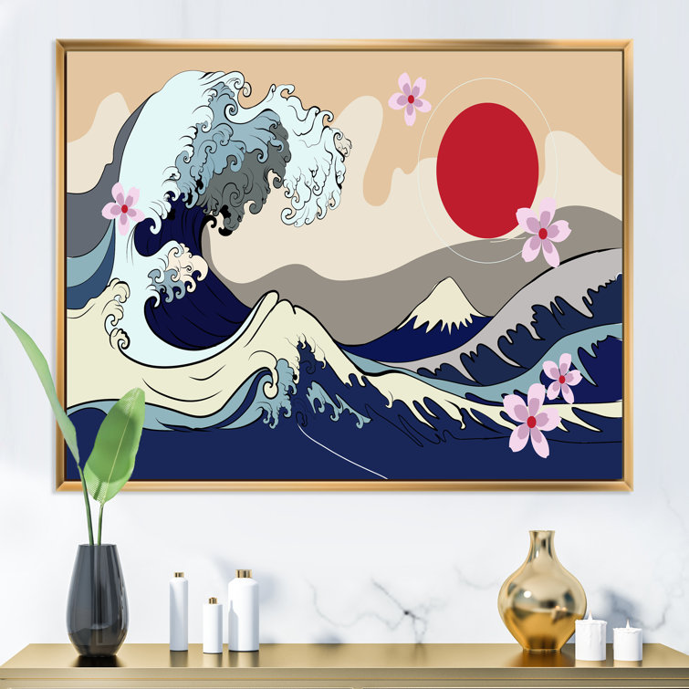 japanese wave painting red