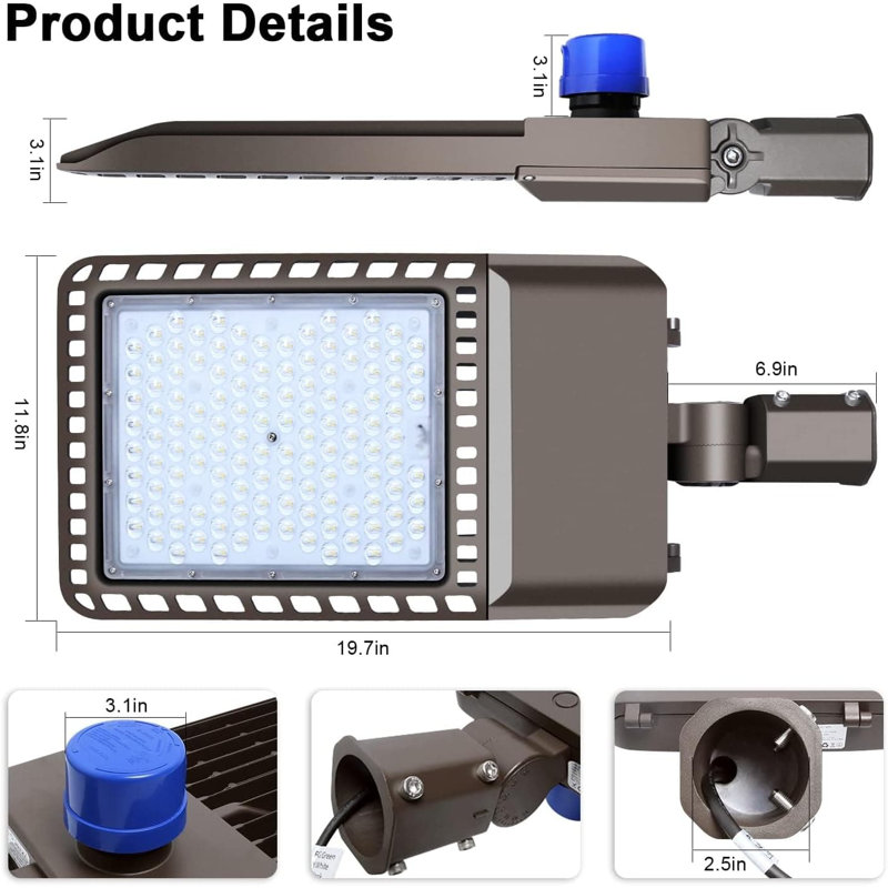 Lumière d'inondation extérieure crépuscule à l'aube de 300 W à DEL 300 W, lumière de sécurité commerciale blanche 100-277 V, lumière du jour 5500K, imperméable IP65 pour allée de garage de garage de rue, paquet de 3