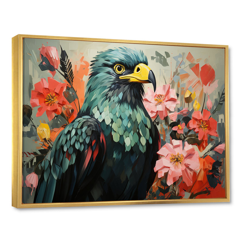 Green Green Vibrant Floral Portrait - aigle, art mural, H 34 po x l 44 po x P 1,5 po, Cadre flottant doré