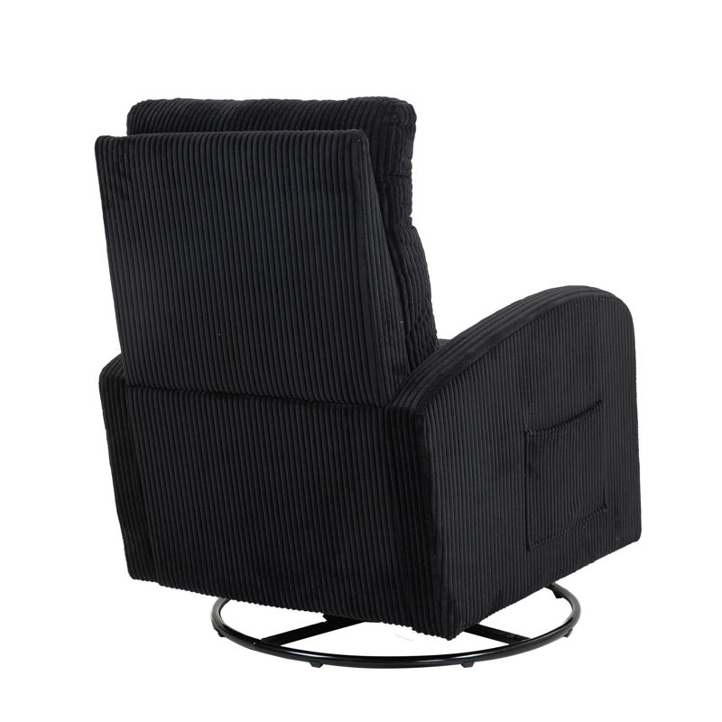 Upholstered Swivel Glider Rocking Chair, Black Corduroy
