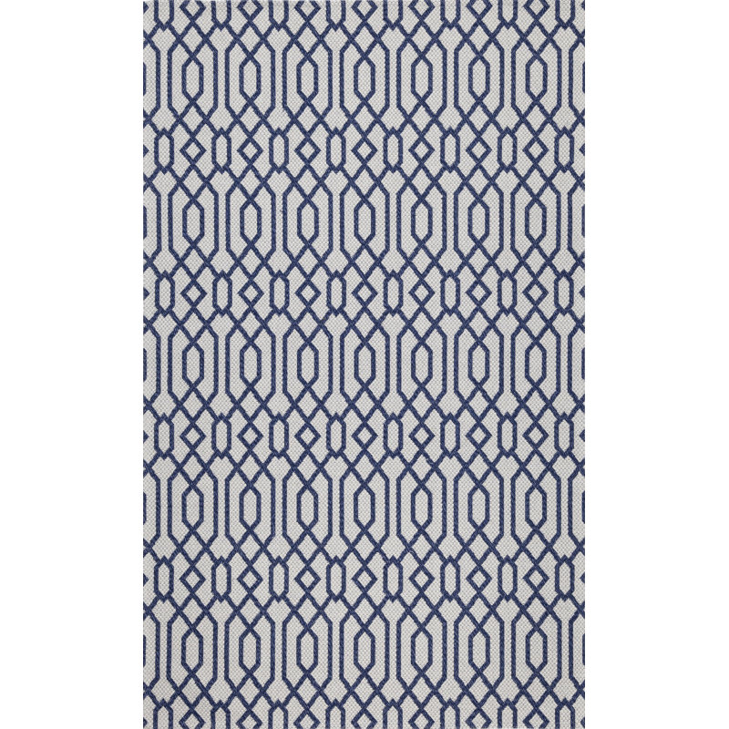 Blue and White Geometric Flat Woven Cotton Rug 3' x 5'