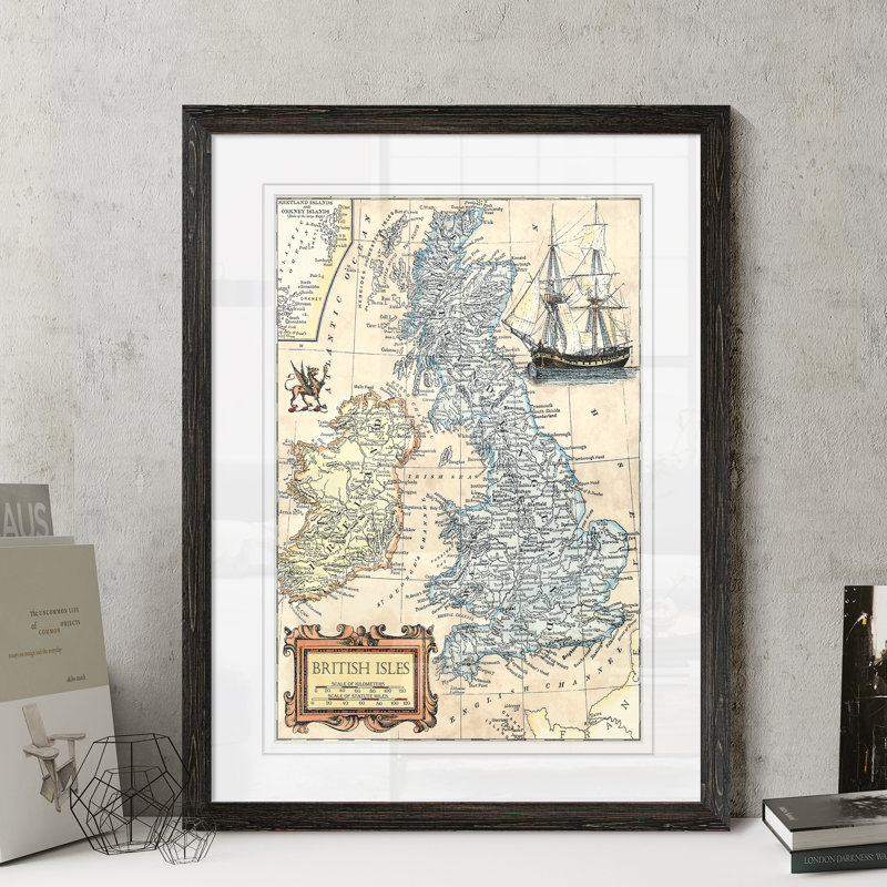 «British Isles Map» par Paul Cezanne - reproduction d'art encadrée, Impression encadrée ébène, H 32 po x l 44 po x 1,25 po