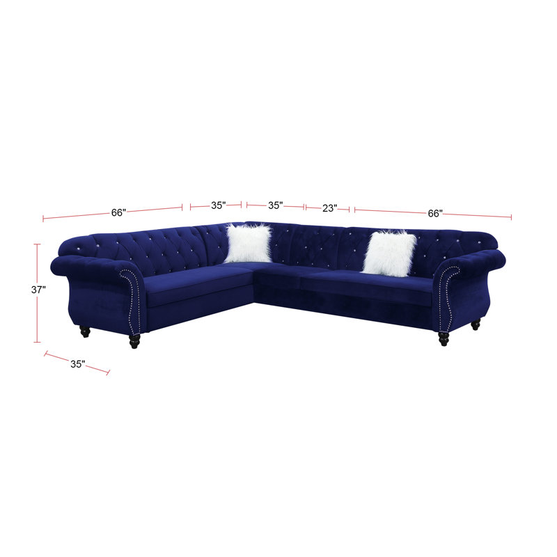 Jacey-Leigh Velvet L-Shaped Sectional Reversible, Indigo Velvet
