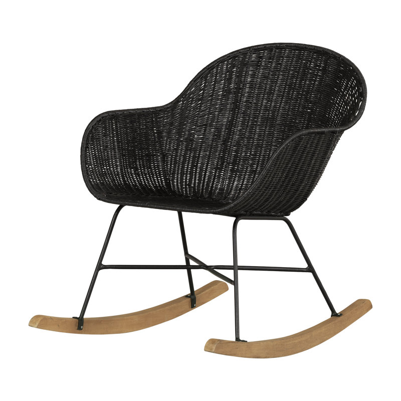 Bohemian Harmony Black Rattan Handwoven Rocking Chair