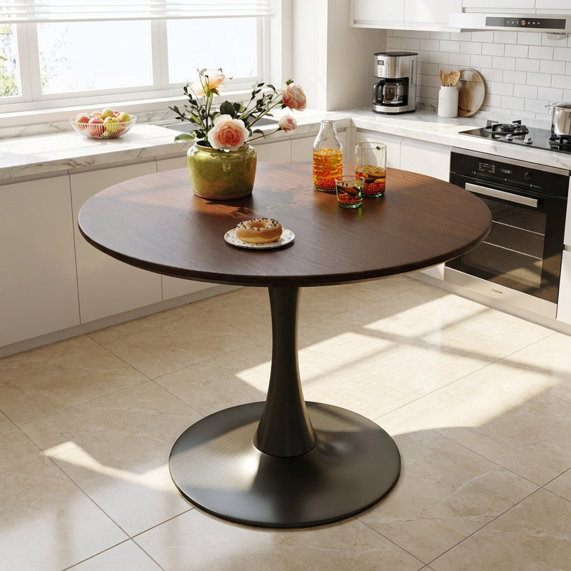 Modern Finish Round Dining Table with Steel Base and MDF Top