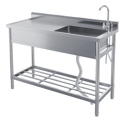 Stainless Steel Free-Standing Utility Sink , Single Bowl Stainless Steel Utility Sink with Cold/Hot Water Pipe, Storage Rack, Faucet and Adjustable Legs, for Laundry Room, Kitchen, Garage, Outdoor Use