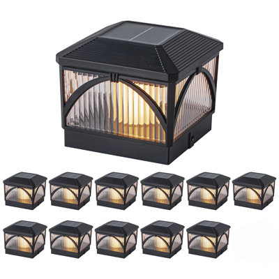 Black Led Solar Led Post Cap Light With Flame Flicker And Standard Mode