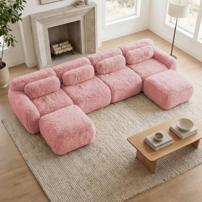 U-shaped Compression Sofa,32D High Density Sponge Bottom,Anti-Slip Design,No Assembly Required Ergonomic Design,Free Combination Full-compression Vacuum Packaging,For Living Rooms,Chcolate,Pink