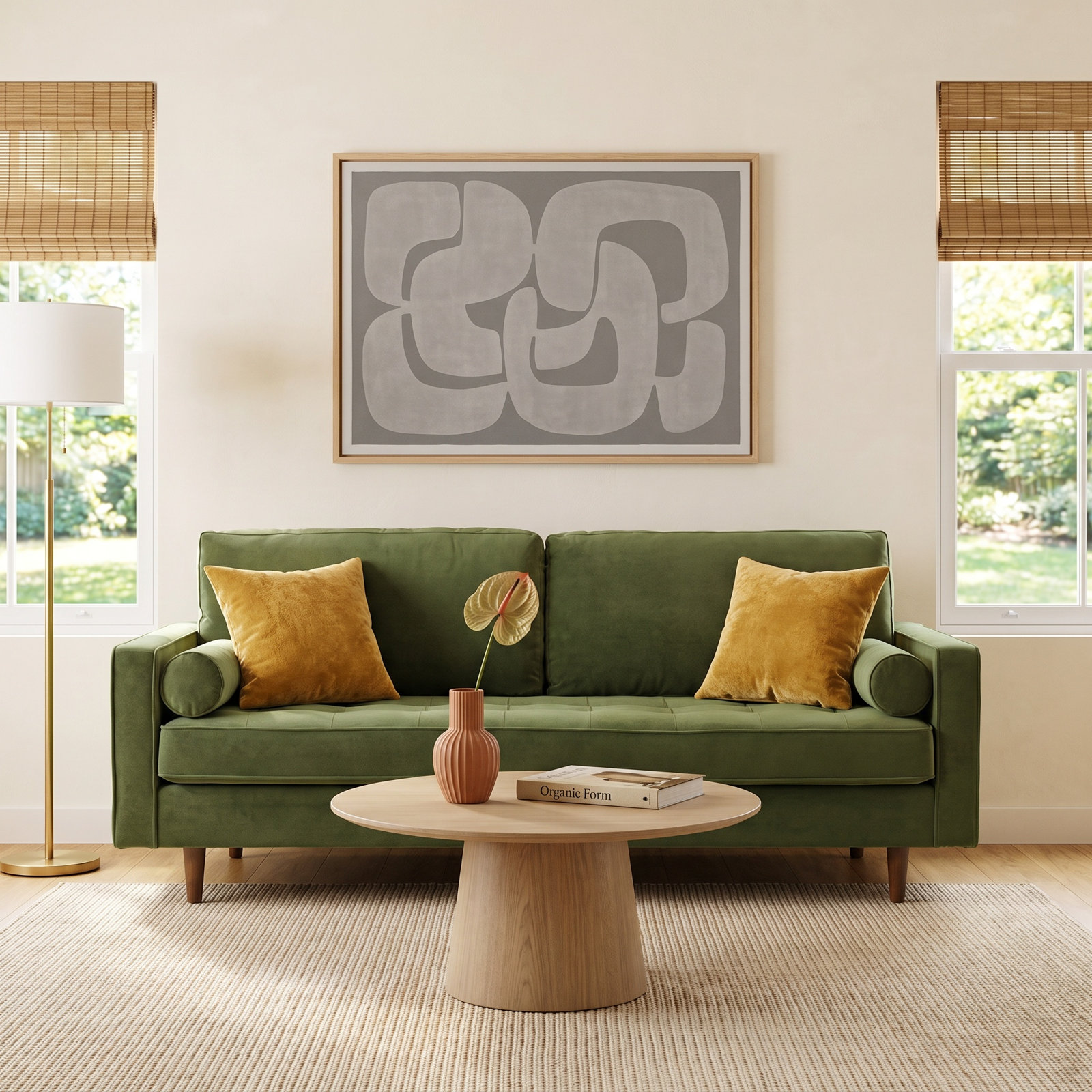 Geo 84" Upholstered Sofa, Green Velvet
