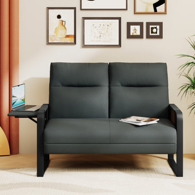 49.6" Faux Leather Mid-Century Loveseat 2 Seater Sofa