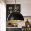 Grand luminaire suspendu pour îlot de cuisine 1 lumière à dôme noir à intensité variable 17,7 po Hylia-1606028002