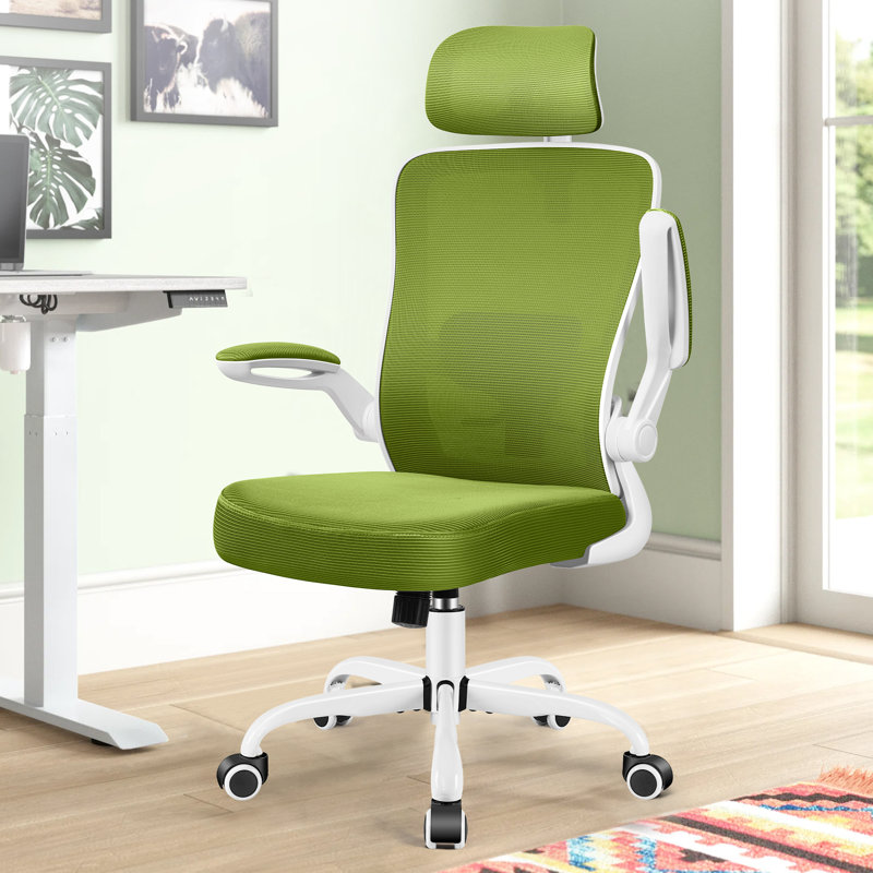 Chaise de bureau ergonomique Everdene, Blanc, Vert avocat