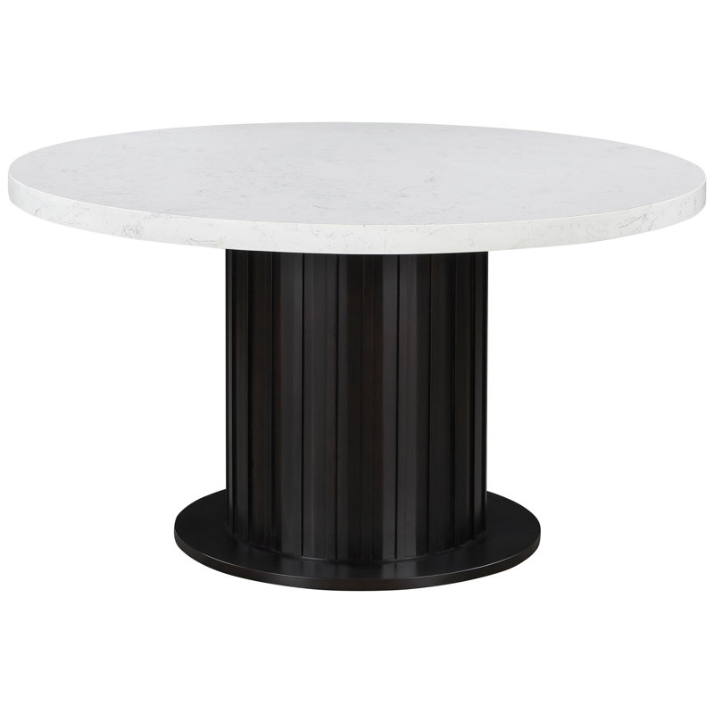 Table de salle à manger rustique à finition rustique, surface en marbre, base à piédestal, 54 po de long, table avec centre d'attention avec 30 po de hauteur, pouvant accueillir 4 personnes dans une maison charmante