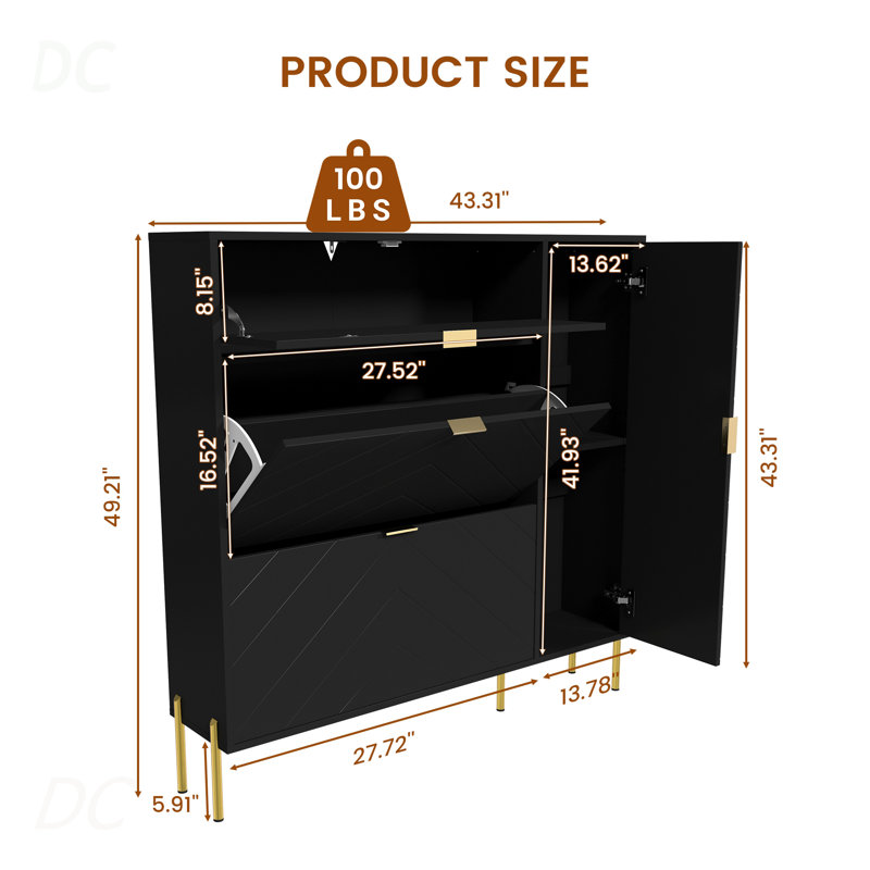 Armoire de rangement en MDF pour chaussures avec tiroirs et tablettes rabattables (noir), buffet, Noir