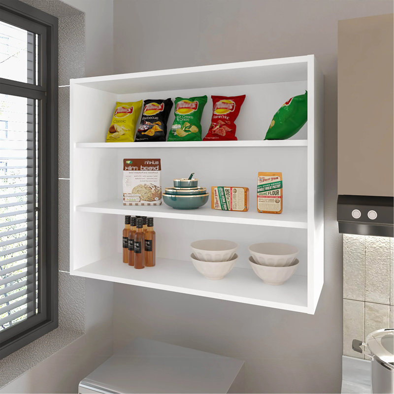 White Wall Cabinet With Open Storage, White