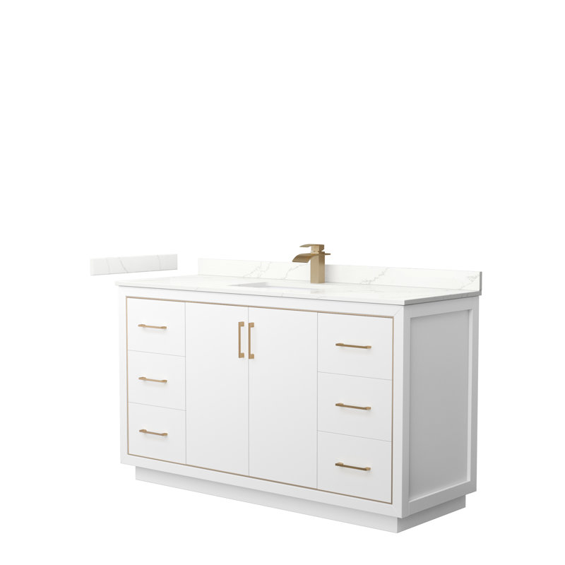 60'' W Single Vanity, Giotto Quartz, Satin Bronze, White