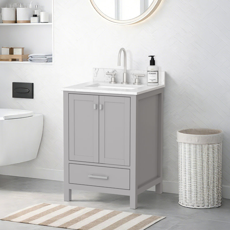 Cholena 24 Inch Bathroom Vanity With Single Sink, Gray, Brushed Nickel