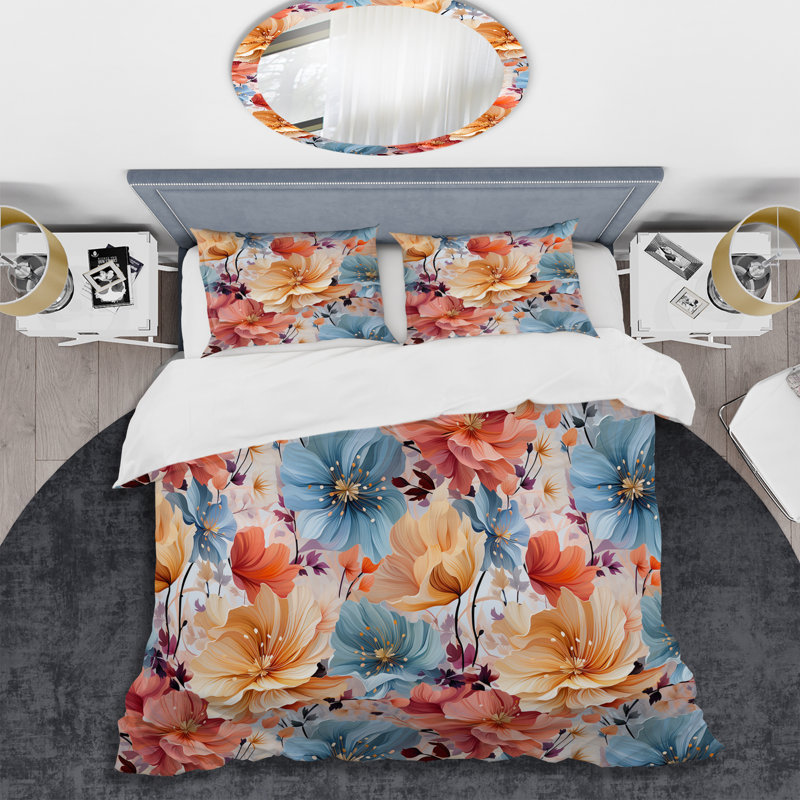 Yellow and Blue Petals Floral Expression - Ensemble de housse de couette floral