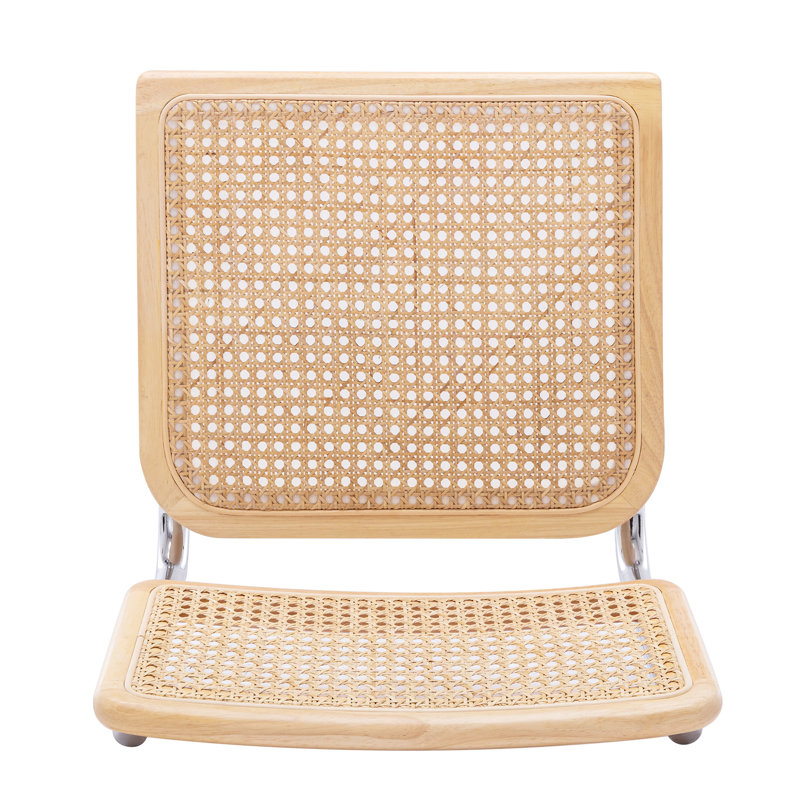 Crumley 18.1" H Mid-Century Modern Rattan Dining Chairs with Rattan Cane Backrest, Natural, Chrome
