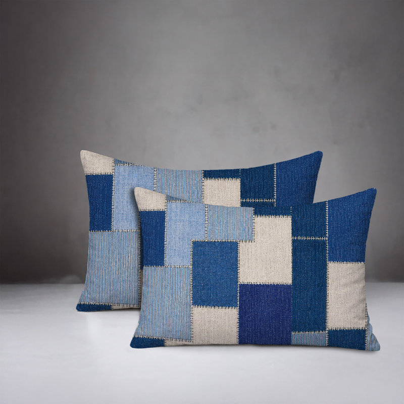 Oreiller réversible intérieur / extérieur Kazie, 25 x 18, Bleu