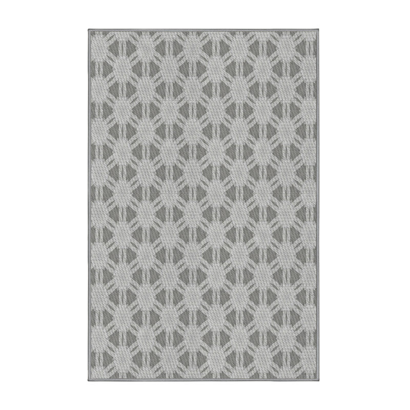 Laine tissée à la machine à motifs géométriques et Tapis décoratif gris polyester, Rectangle 5 pi x 7 pi
